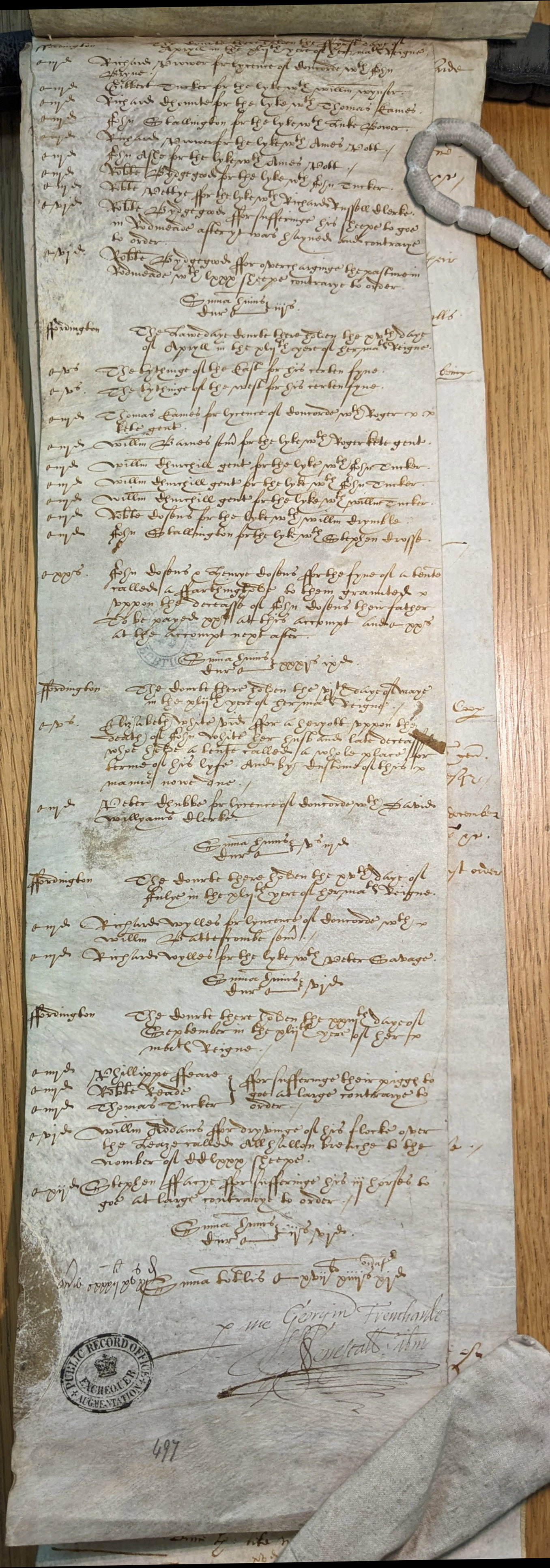 Fordington Manor Court Roll 1599 - Fines and Amercements