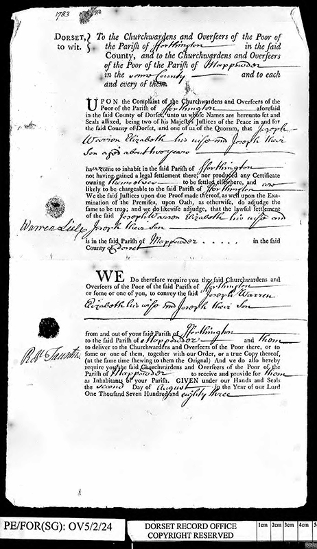 Removal Order Joseph Warren 1783